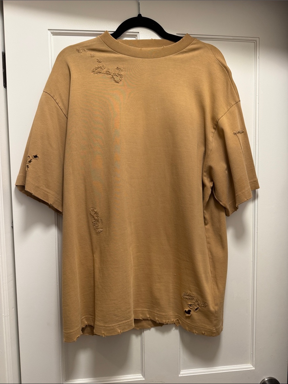 Acne Oversized Distressed Short Sleeve Tee - Tan